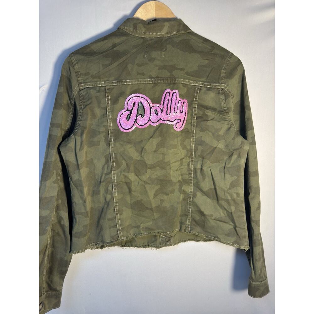 Pearl Camo Cropped Jacket Pink Sequin Dolly Patch Women’s Size L Western